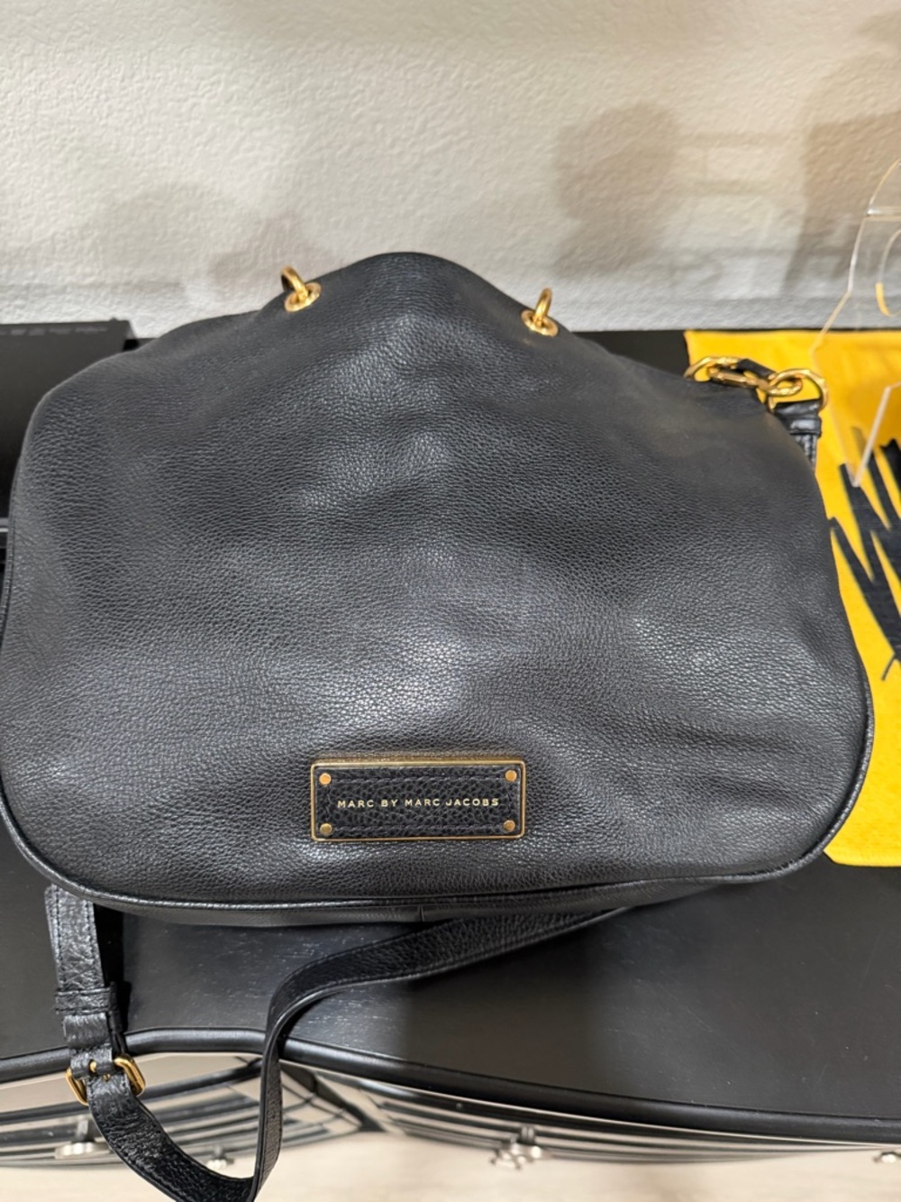 Marc By Marc Jacobs Black Leather Shoulder Bag with Gold Hardware